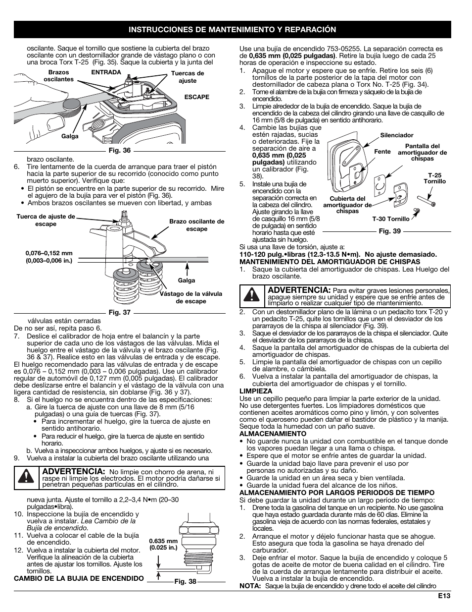 Advertencia | Craftsman 316.79191 User Manual | Page 31 / 40