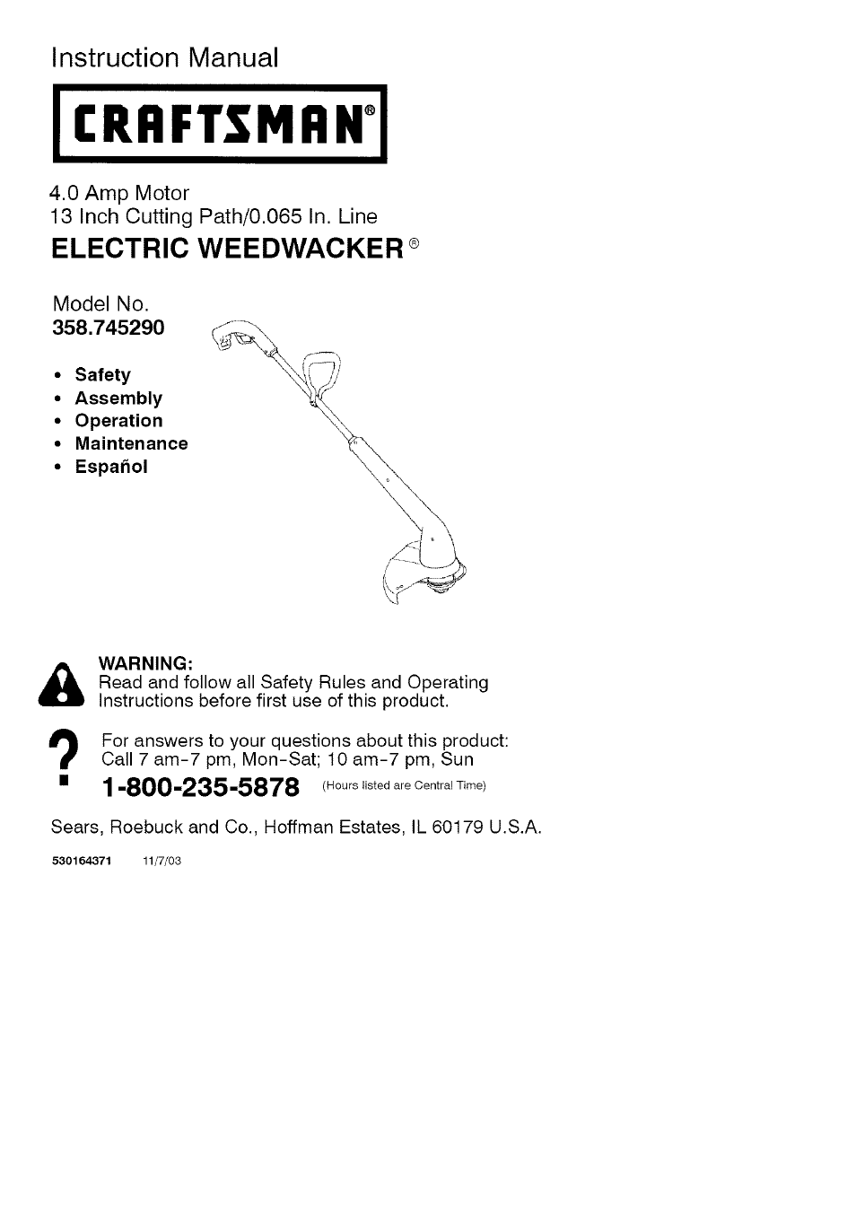 Craftsman 358.745290 User Manual | 10 pages