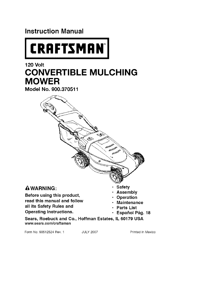 Craftsman 900.370511 User Manual | 33 pages