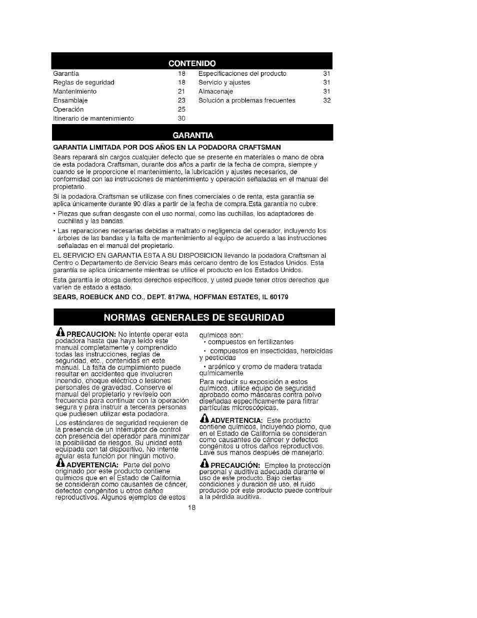 Normas generales de seguridad | Craftsman 900.370511 User Manual | Page 18 / 33