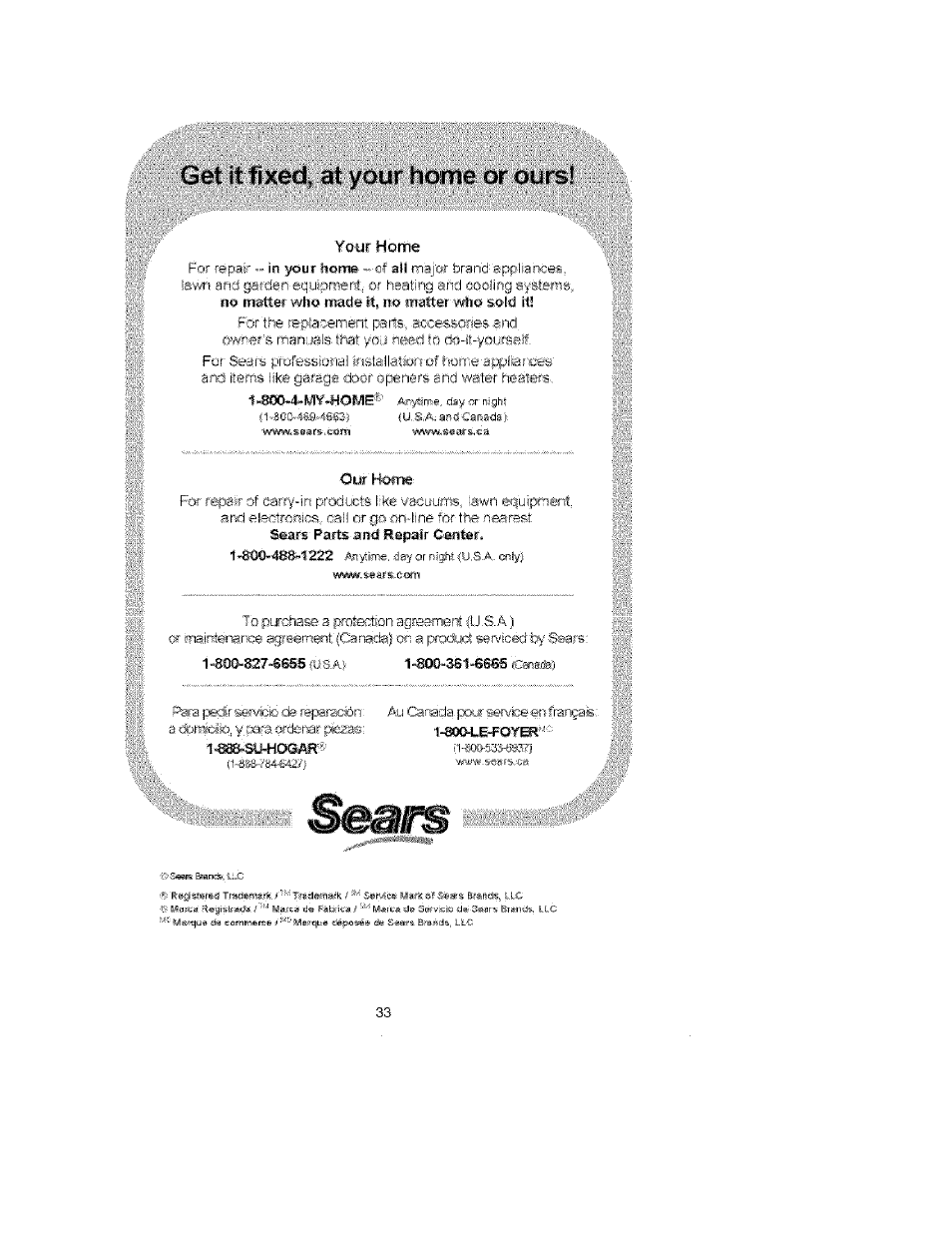 Get it fixed, at your home or ours, 1 -si».^7-^sss iosa) 1, Icafssffe.i | Craftsman 900.370511 User Manual | Page 33 / 33