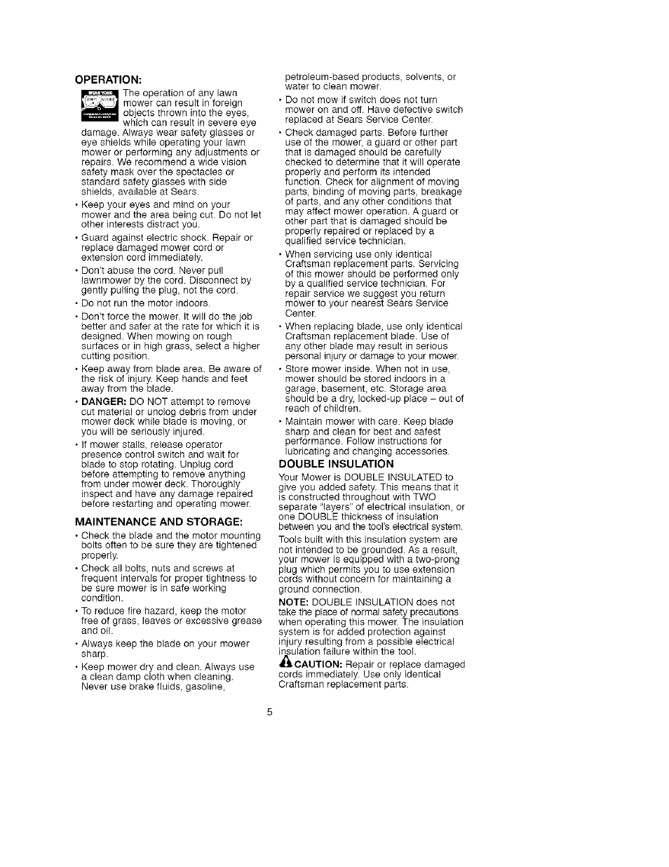 Operation, Maintenance and storage | Craftsman 900.370511 User Manual | Page 5 / 33