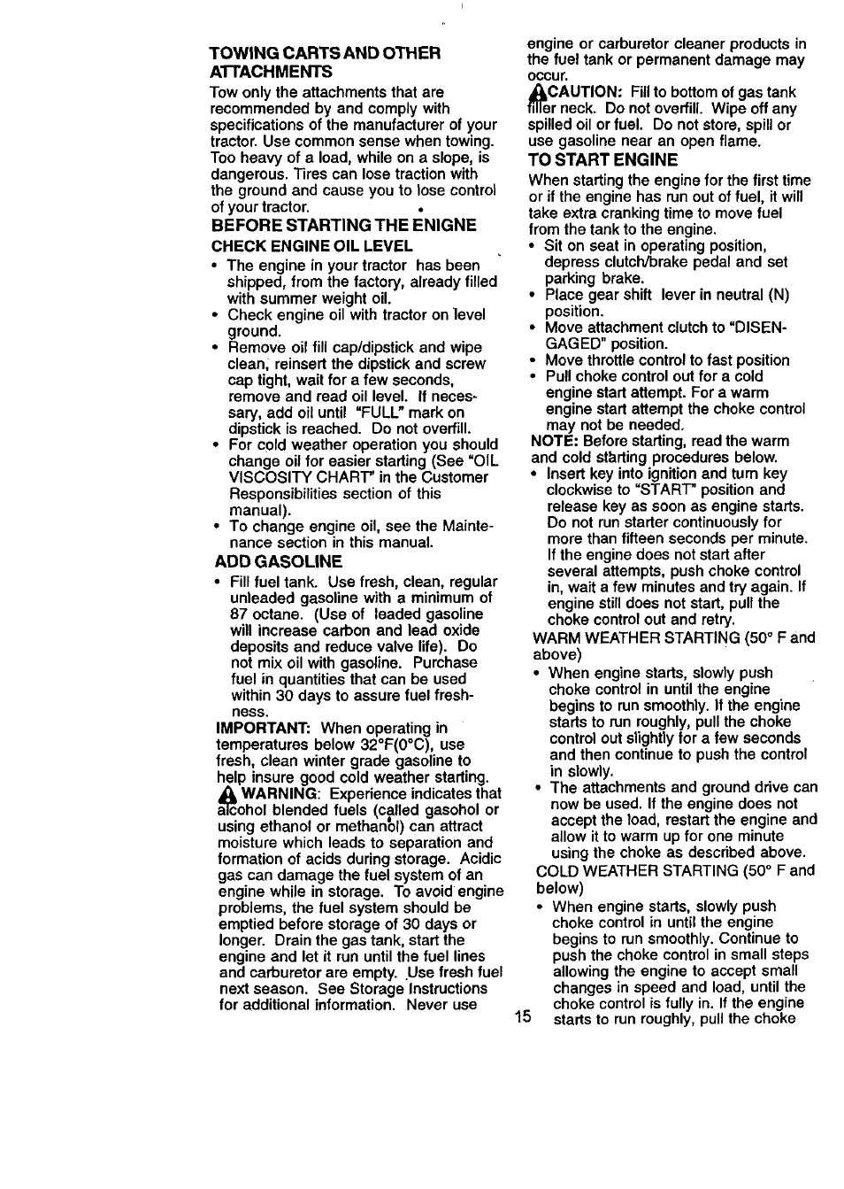 Towing carts and other attachments, Add gasoline | Craftsman 917.270831 User Manual | Page 15 / 56