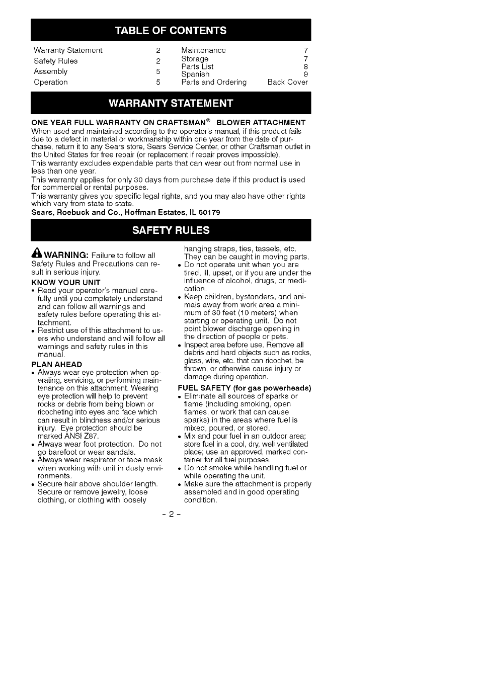 Craftsman 358.792421 User Manual | Page 2 / 14