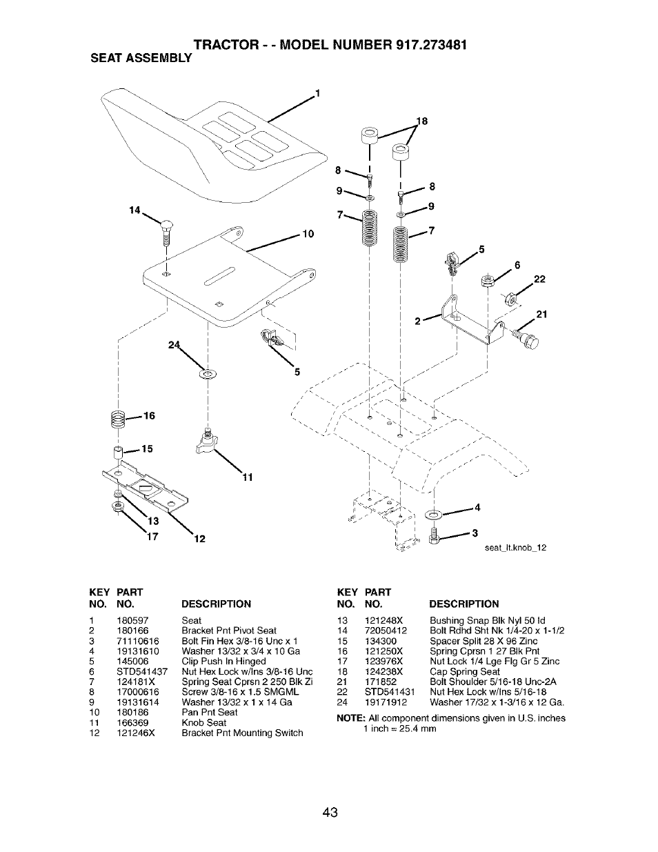 Seat assembly | Craftsman 917.273481 User Manual | Page 43 / 60