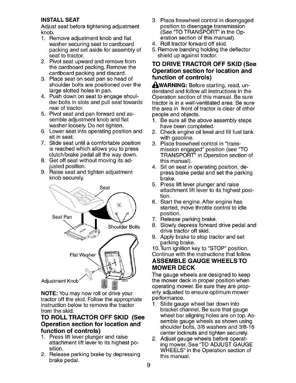 Install seat, Mower deck | Craftsman 917.273481 User Manual | Page 9 / 60