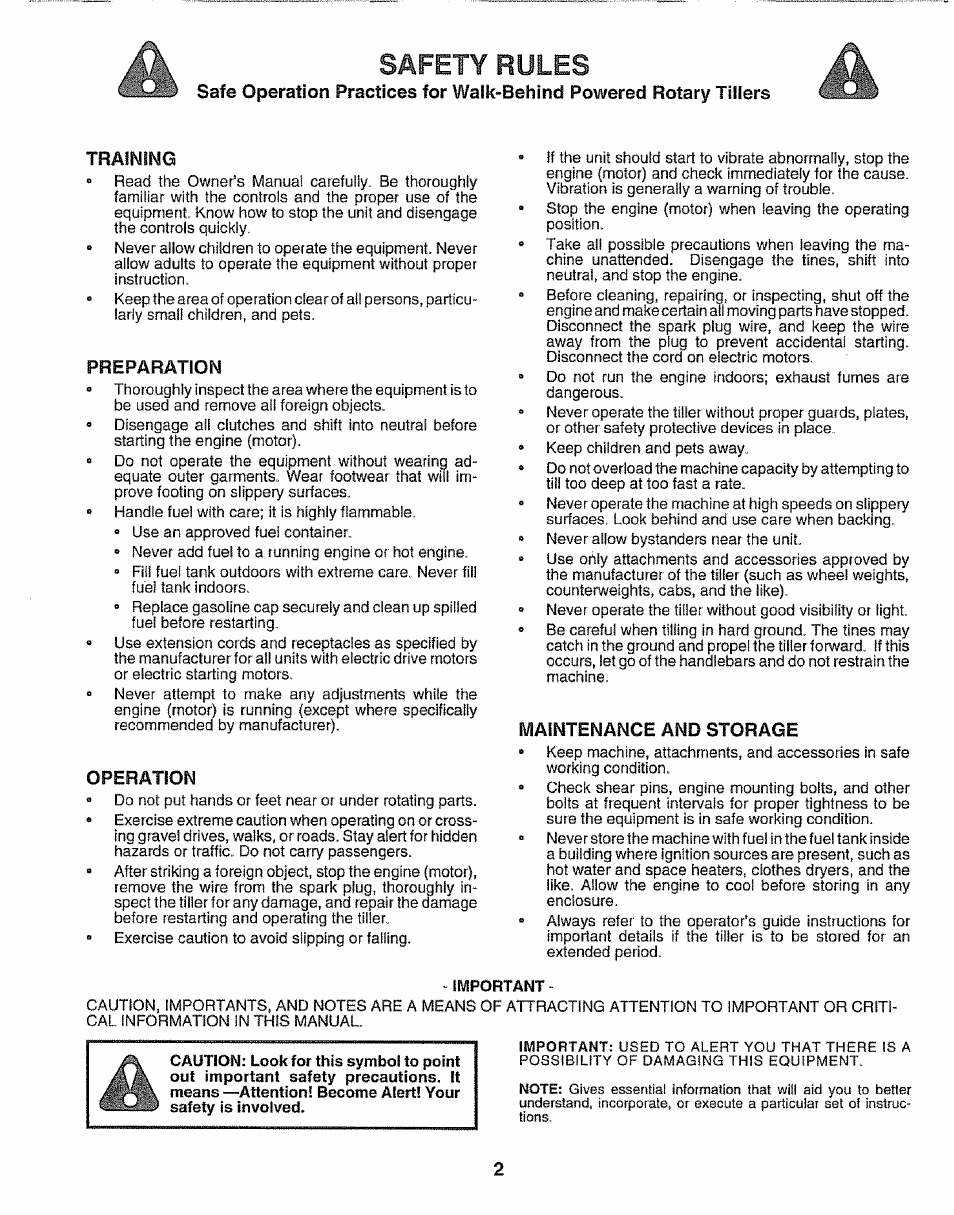 Safety rules a, Training, Preparation | Operation, Maintenance and storage | Craftsman 917.295651 User Manual | Page 2 / 20