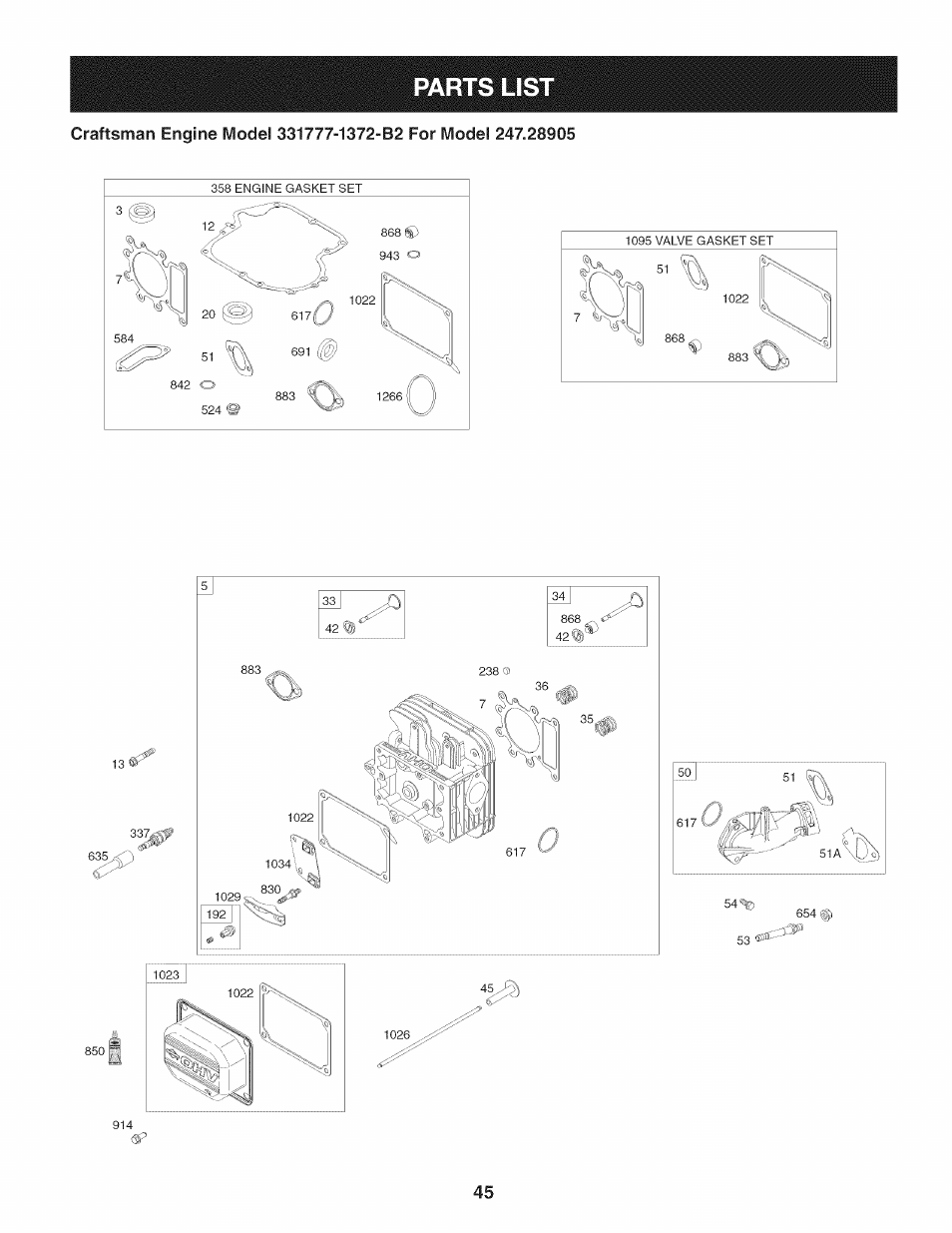 Parts list, 868 é) | Craftsman 247.28905 User Manual | Page 45 / 92