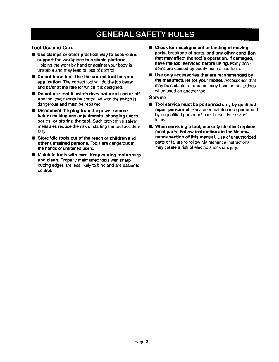 General safety rules | Craftsman 315.101360 User Manual | Page 3 / 15