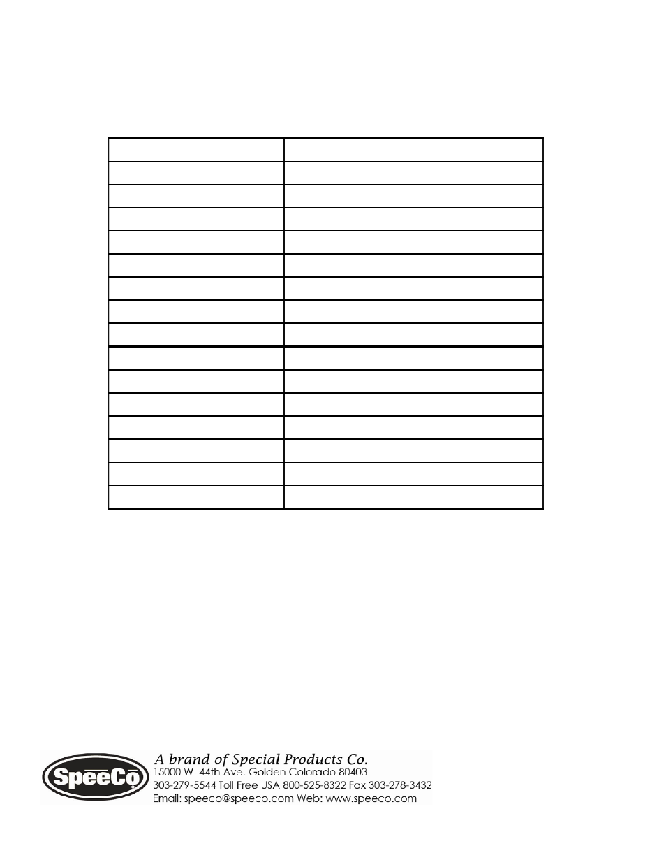 Specifications | Speeco LS401105H User Manual | Page 16 / 16