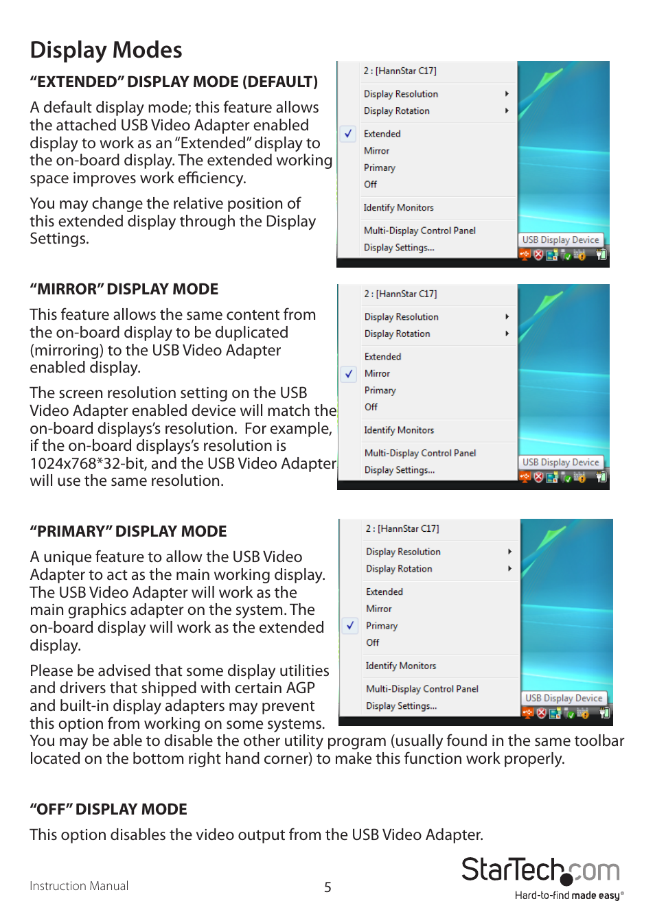 Display modes | StarTech.com USB2VGAE2 User Manual | Page 8 / 12