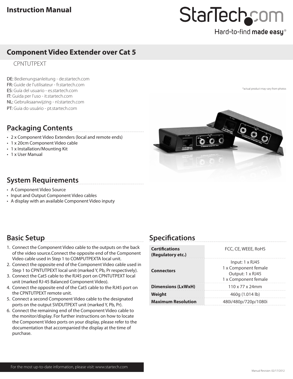 StarTech.com CPNTUTPEXT User Manual | 2 pages