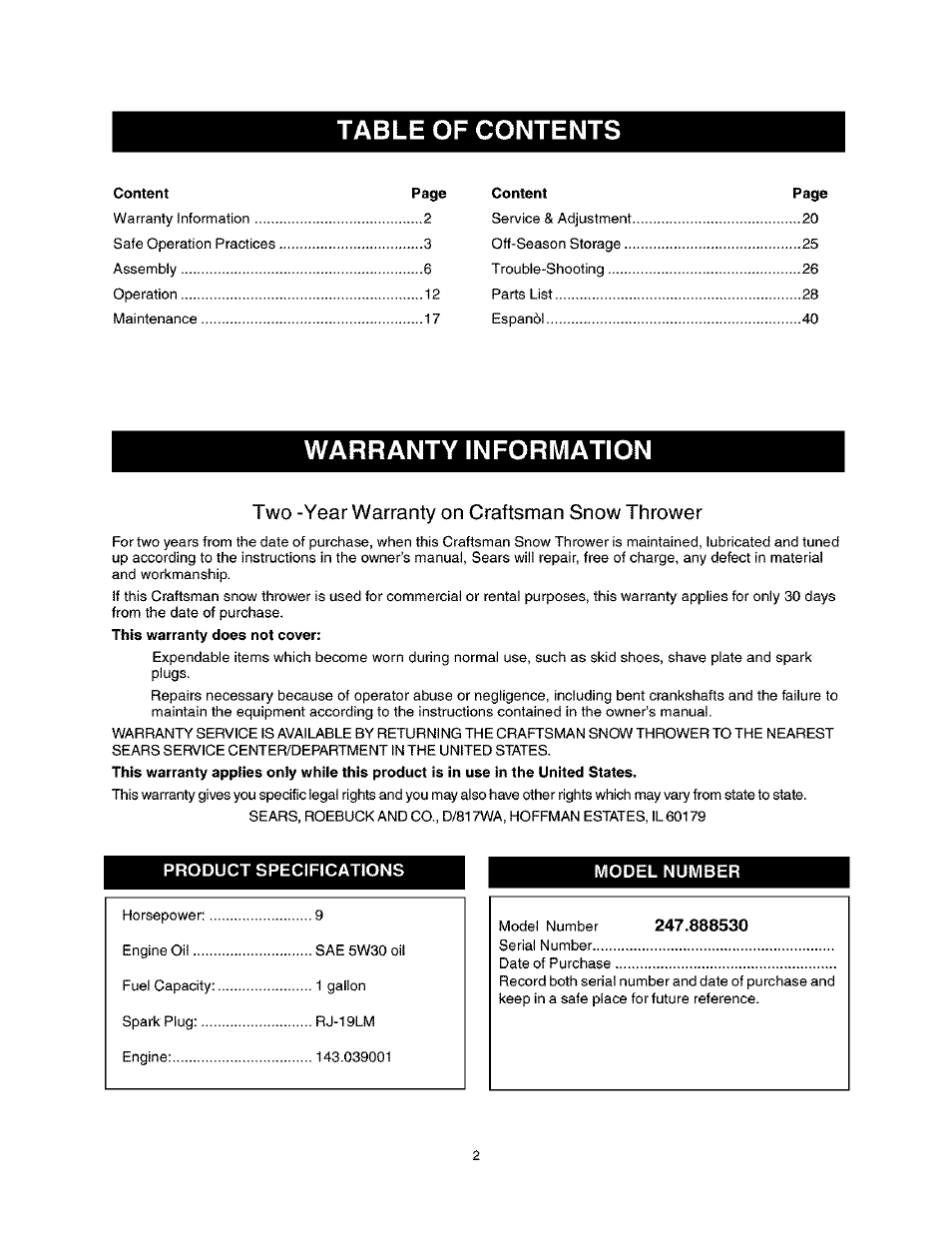 Craftsman 247.888530 User Manual | Page 2 / 64