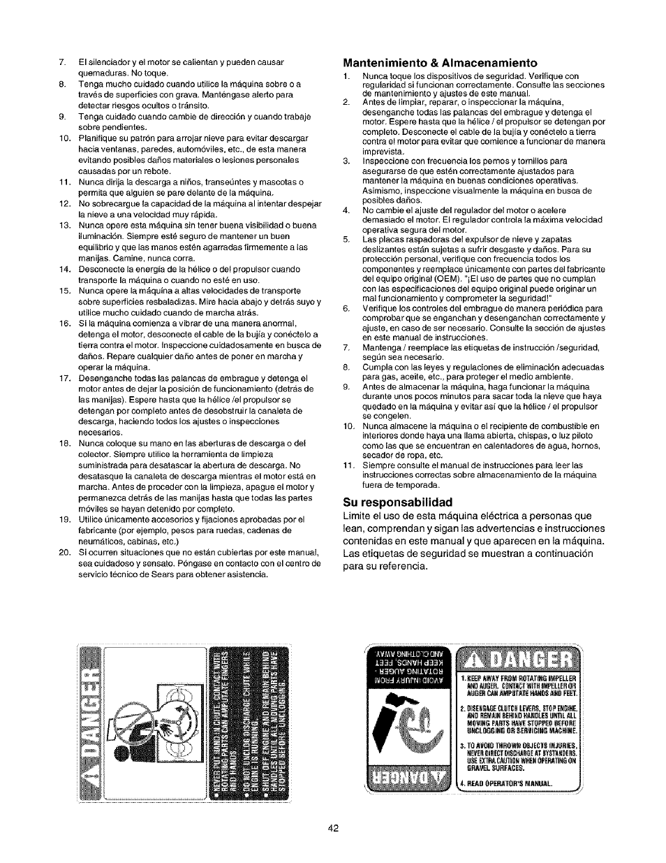 Mantenimiento & almacenamiento, Su responsabilidad, Ili li | Ili.li, Ililfll | Craftsman 247.888530 User Manual | Page 42 / 64