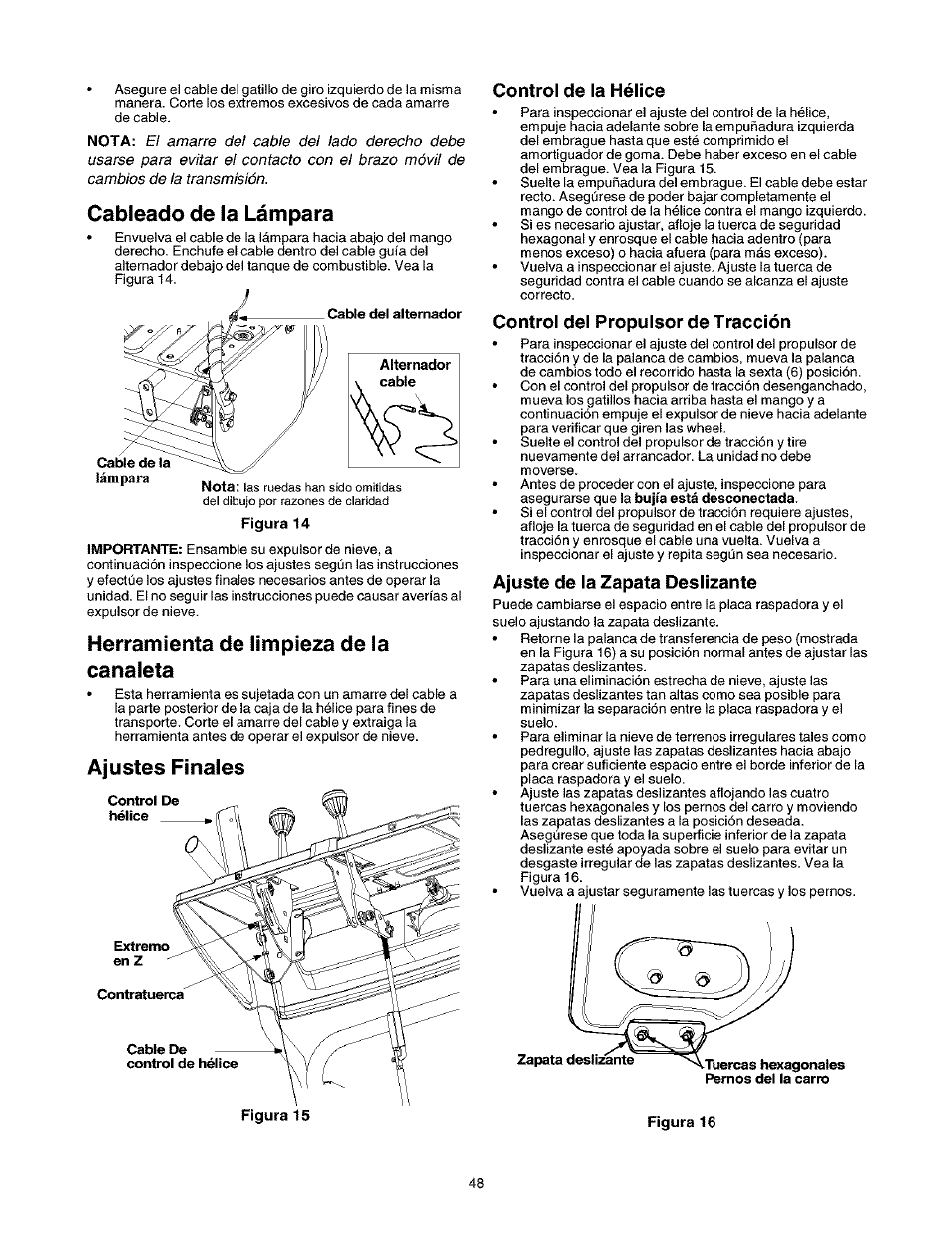 Cableado de la lámpara, Herramienta de limpieza de la canaleta, Ajustes finales | Craftsman 247.888530 User Manual | Page 48 / 64