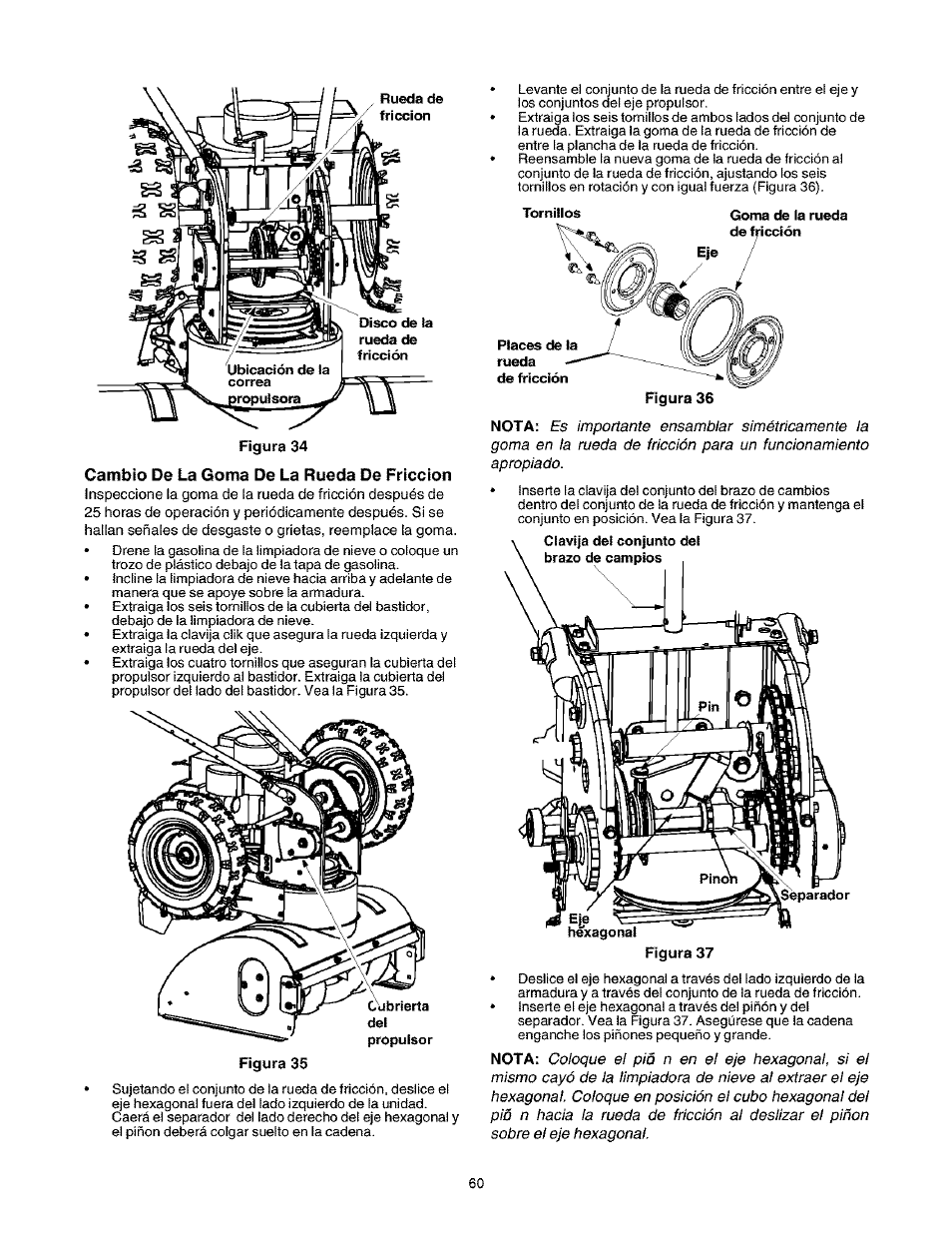 Cambio de la goma de la rueda de fricción | Craftsman 247.888530 User Manual | Page 60 / 64
