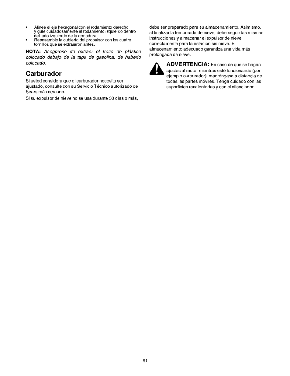Carburador | Craftsman 247.888530 User Manual | Page 61 / 64