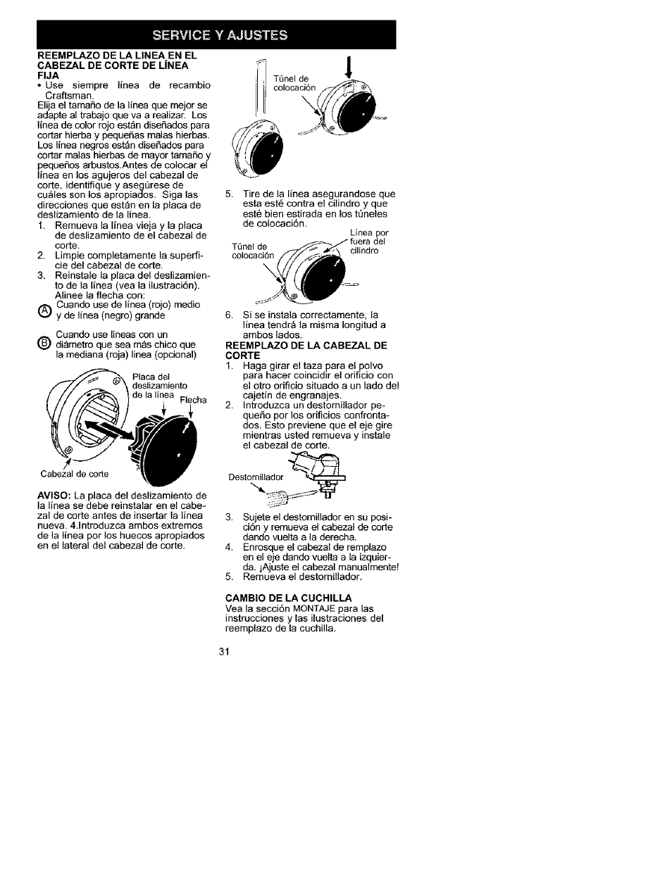 Service y ajustes | Craftsman 358.792441 User Manual | Page 30 / 31