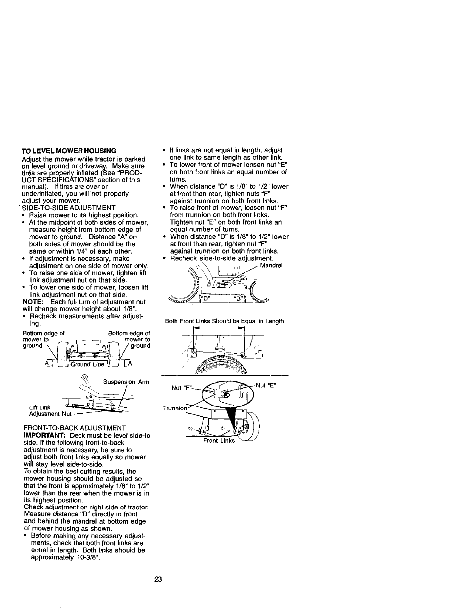 To level mower housing | Craftsman 917.271641 User Manual | Page 23 / 60