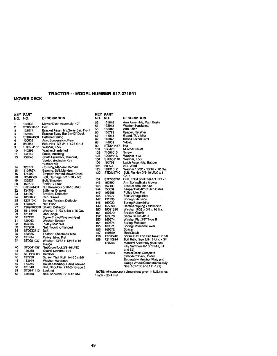 Mower deck | Craftsman 917.271641 User Manual | Page 49 / 60
