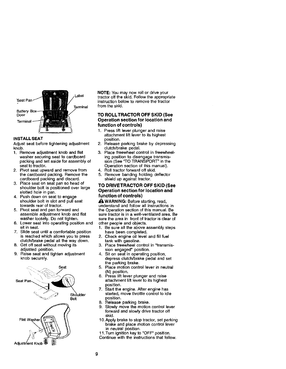 Install seat | Craftsman 917.271641 User Manual | Page 9 / 60