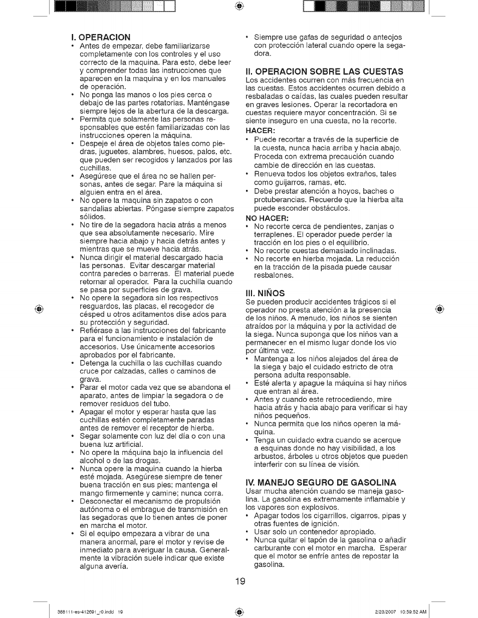 No hacer | Craftsman 917.388111 User Manual | Page 19 / 44