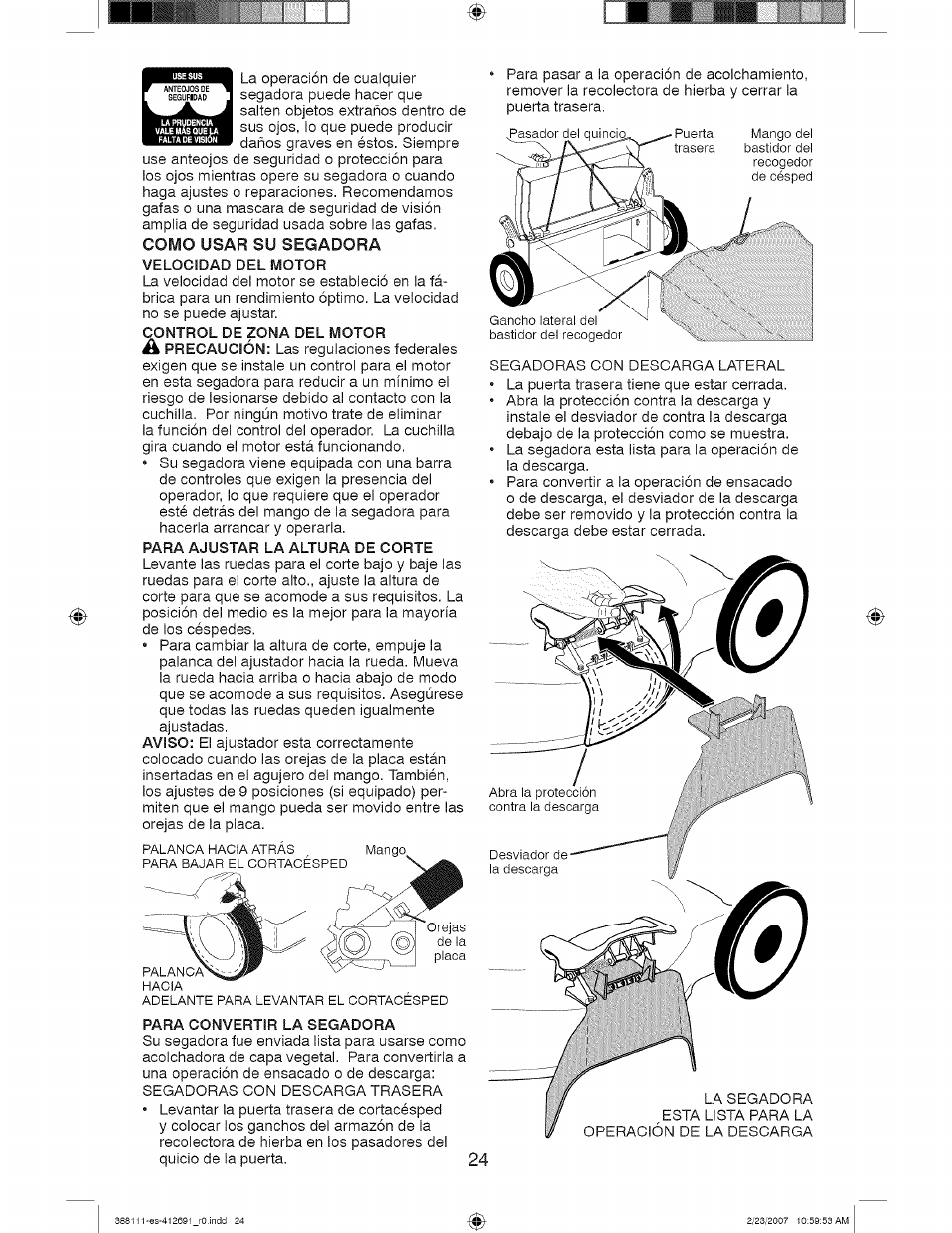 Para convertir la segadora | Craftsman 917.388111 User Manual | Page 24 / 44
