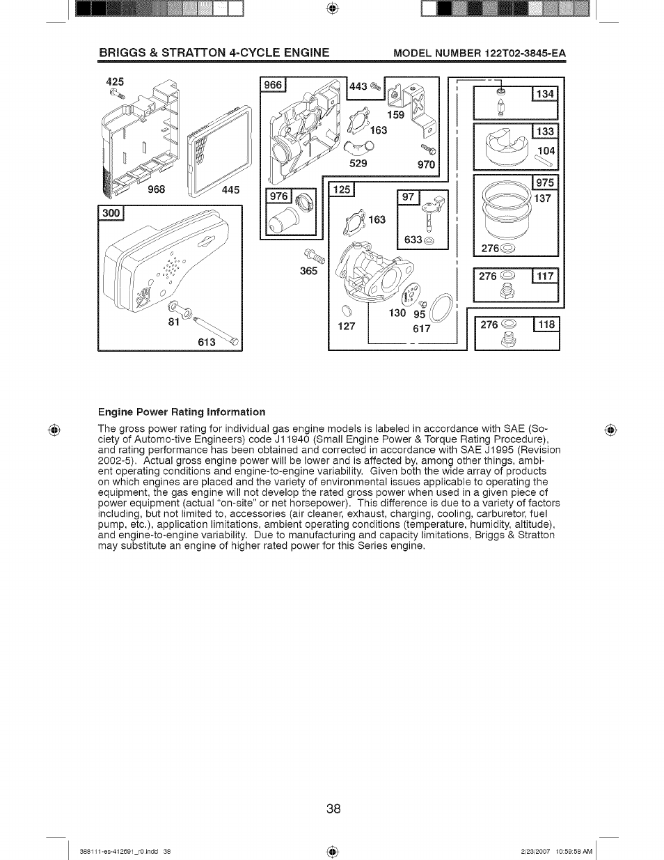 Engine power rating information | Craftsman 917.388111 User Manual | Page 38 / 44