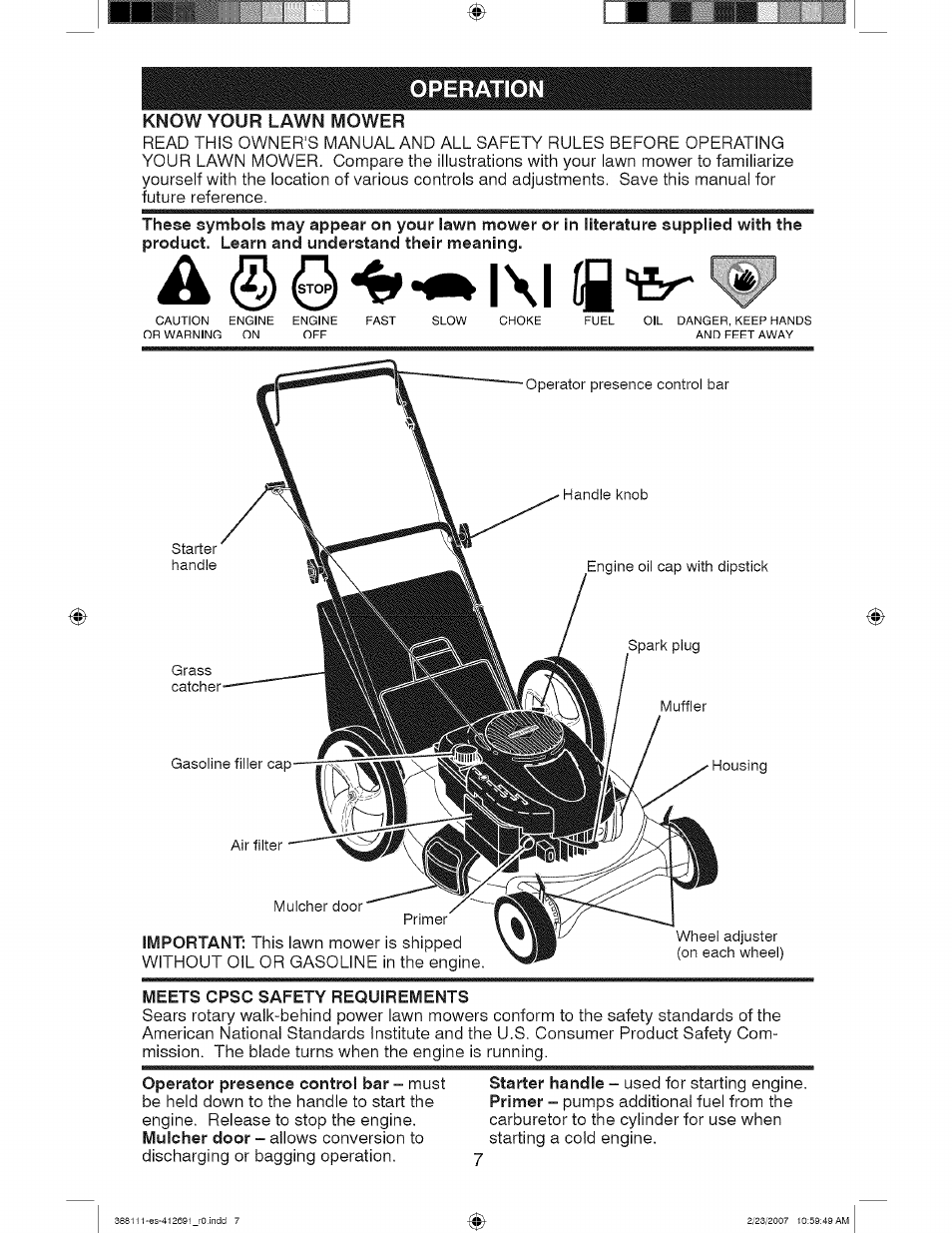 Know, Operation | Craftsman 917.388111 User Manual | Page 7 / 44