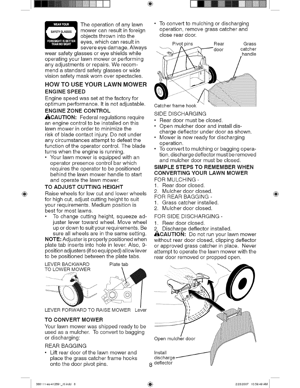 How to use your lawn mower engine speed, To convert mower | Craftsman 917.388111 User Manual | Page 8 / 44