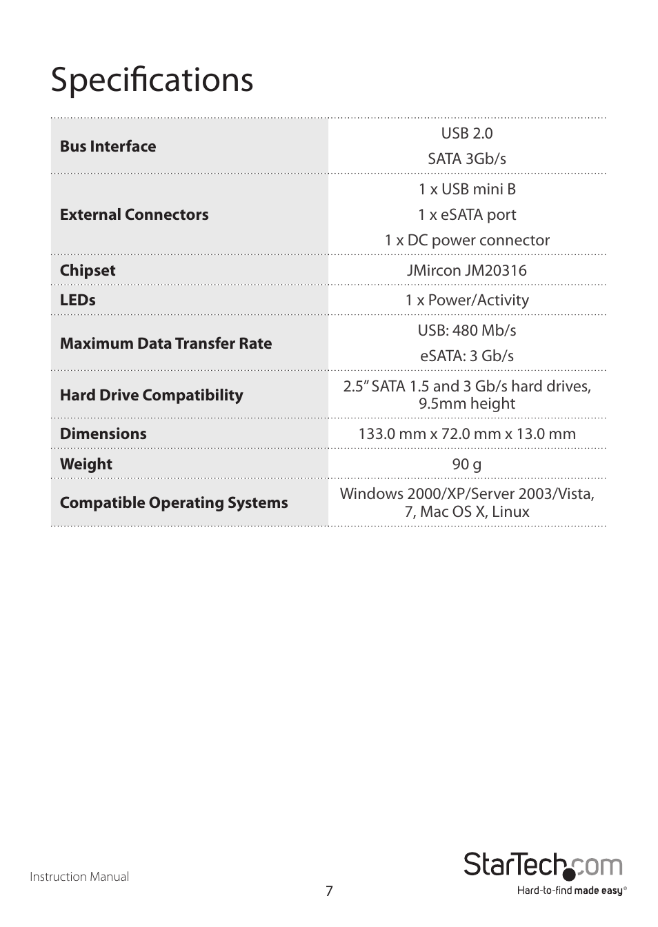 Specifications | StarTech.com SAT2510BU2E User Manual | Page 10 / 12