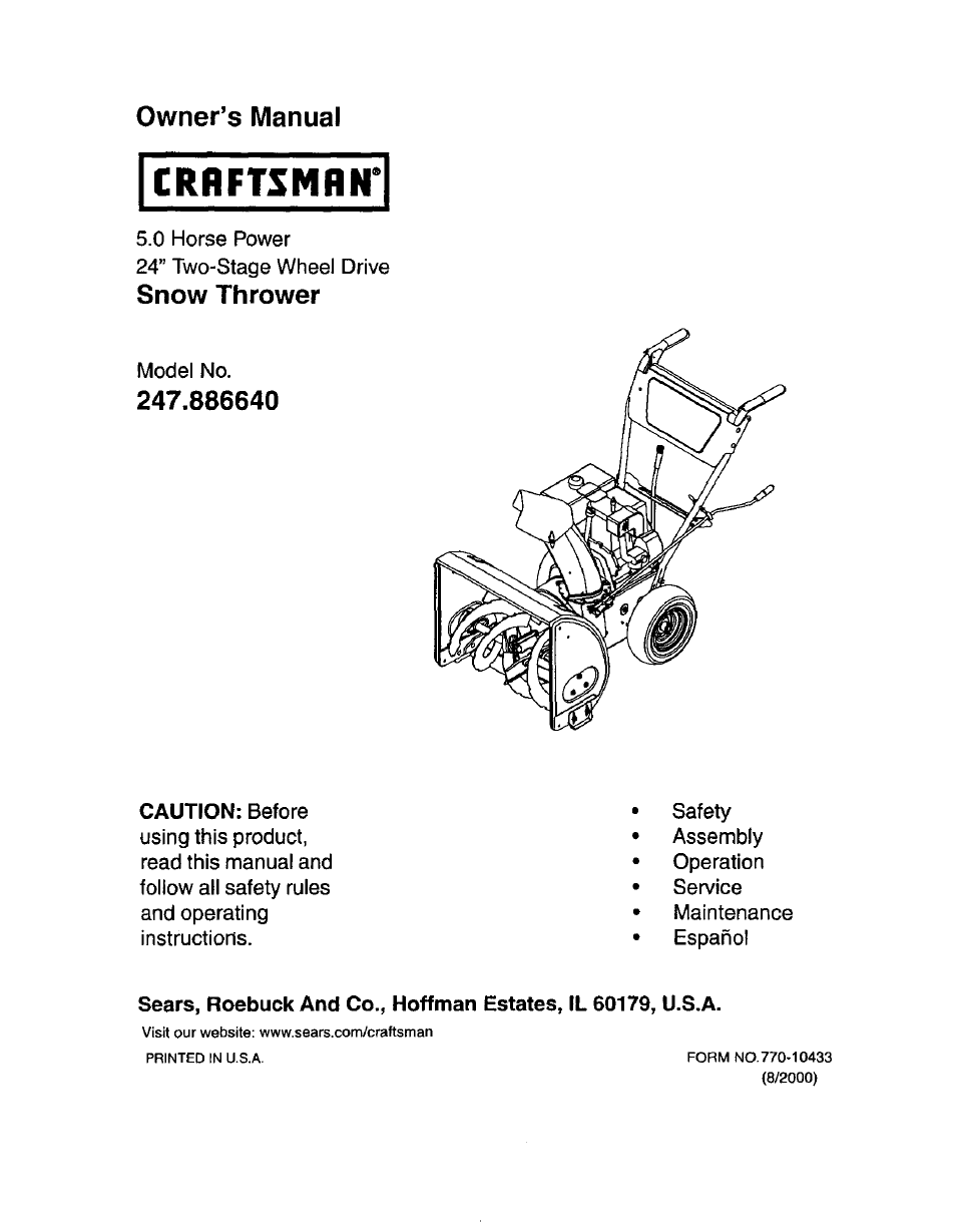 Craftsman 247.886640 User Manual | 33 pages