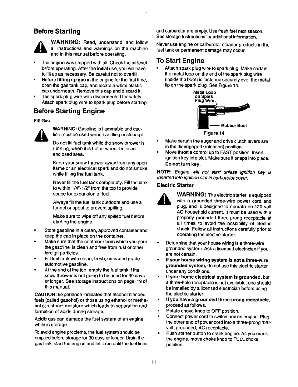 Before starting, Before starting engine, To start engine | Electric starter | Craftsman 247.886640 User Manual | Page 11 / 33