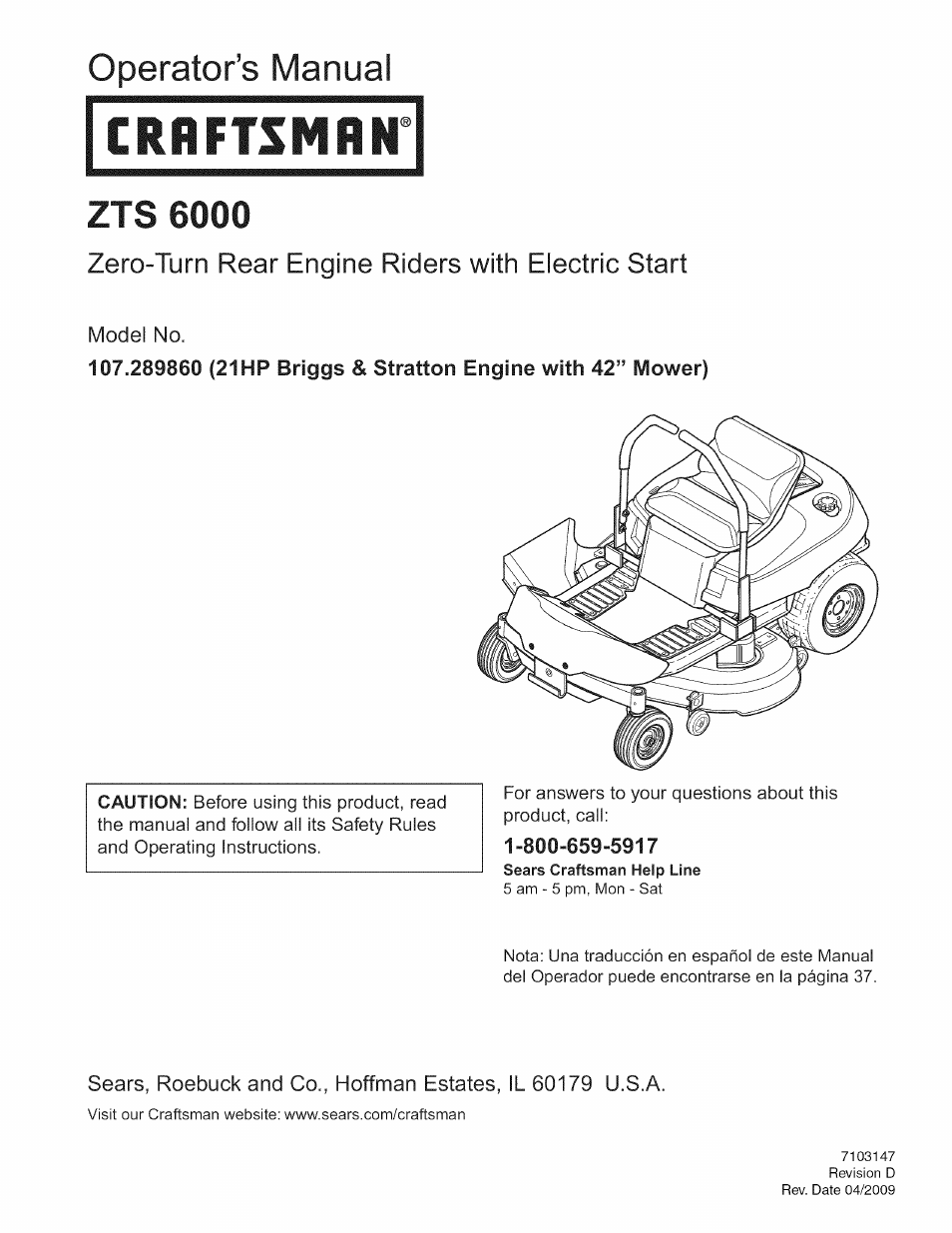 Craftsman 107.289860 User Manual | 116 pages