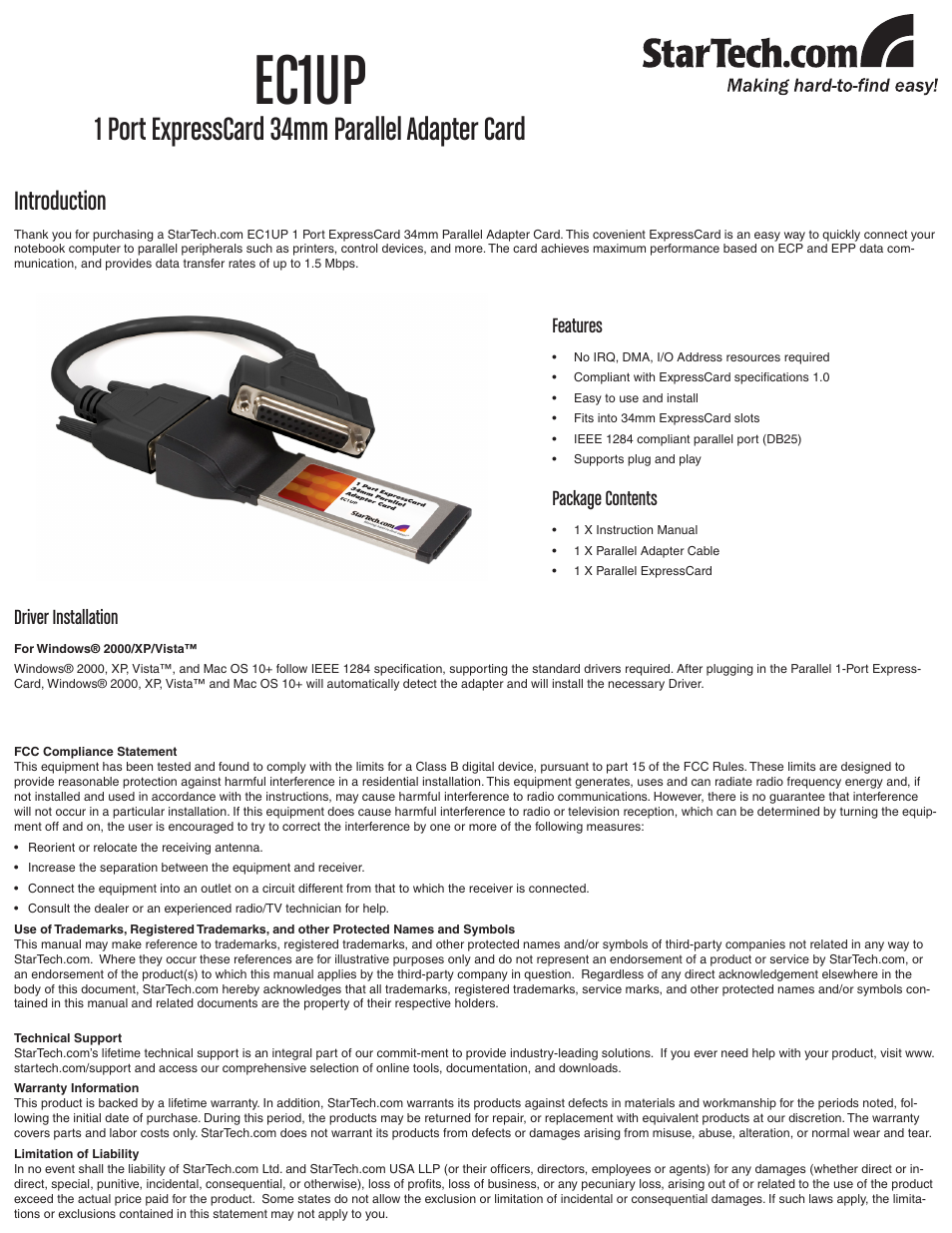 StarTech.com EC1UP User Manual | 1 page