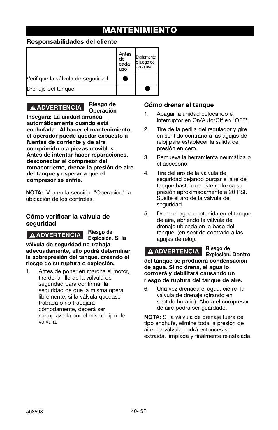 Mantenimiento | Craftsman 919.167242 User Manual | Page 36 / 44