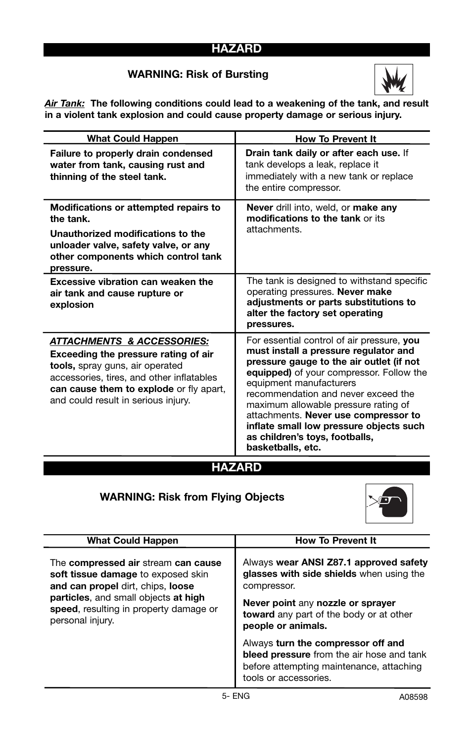 Hazard | Craftsman 919.167242 User Manual | Page 5 / 44
