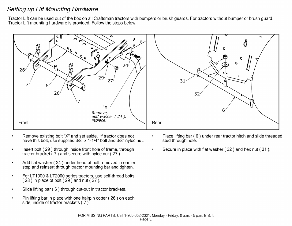 Setting up lift mounting hardware | Craftsman 610.24610 User Manual | Page 5 / 11