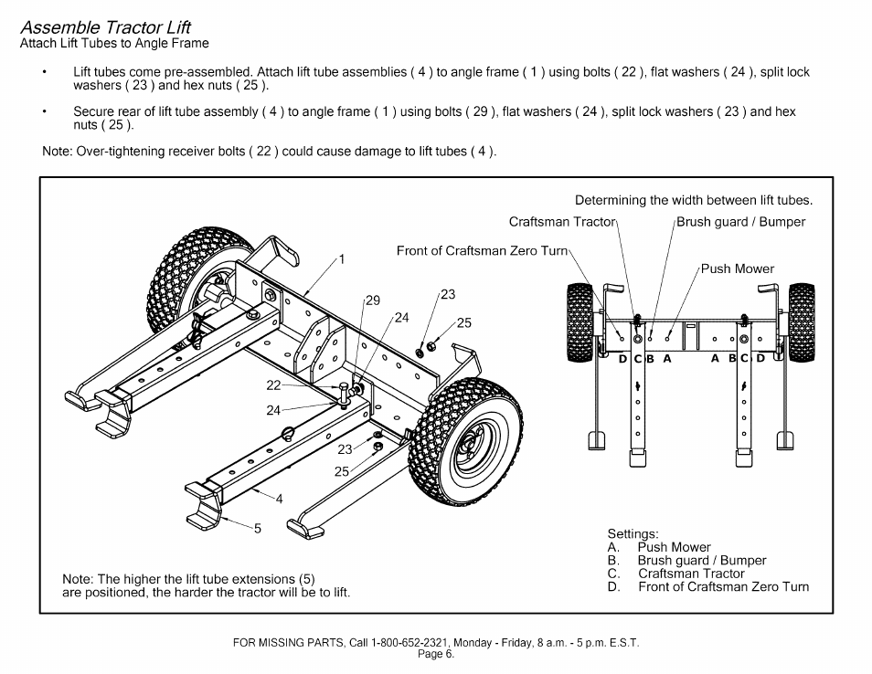 Assemble tractor lift | Craftsman 610.24610 User Manual | Page 6 / 11