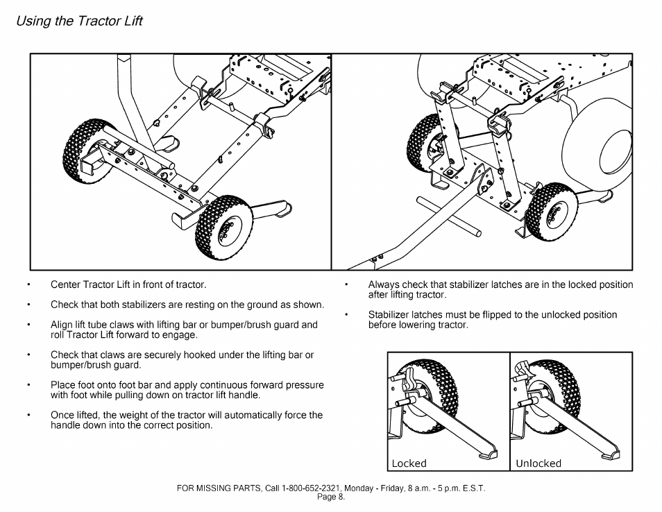 Using the tractor lift | Craftsman 610.24610 User Manual | Page 8 / 11