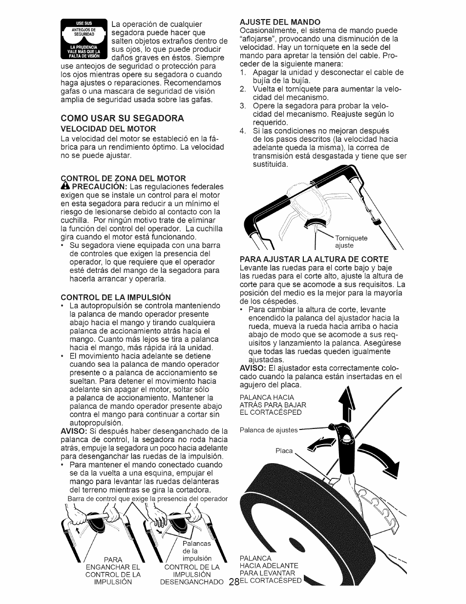 Como usar su segadora | Craftsman 917.376536 User Manual | Page 28 / 52