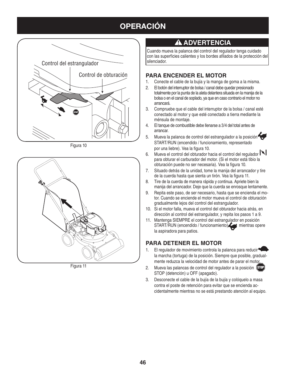 Operación, Advertencia | Craftsman 247.77012 User Manual | Page 46 / 60