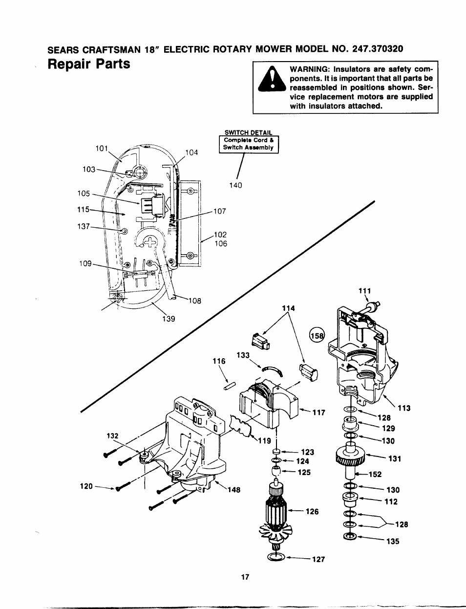Repair parts | Craftsman 247.370320 User Manual | Page 17 / 19