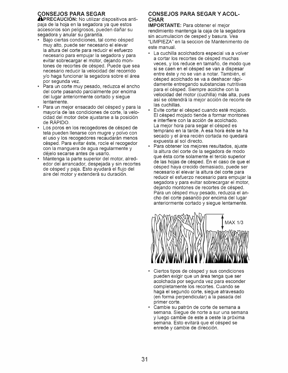Consejos para segar y acolchar | Craftsman 917.374060 User Manual | Page 31 / 52