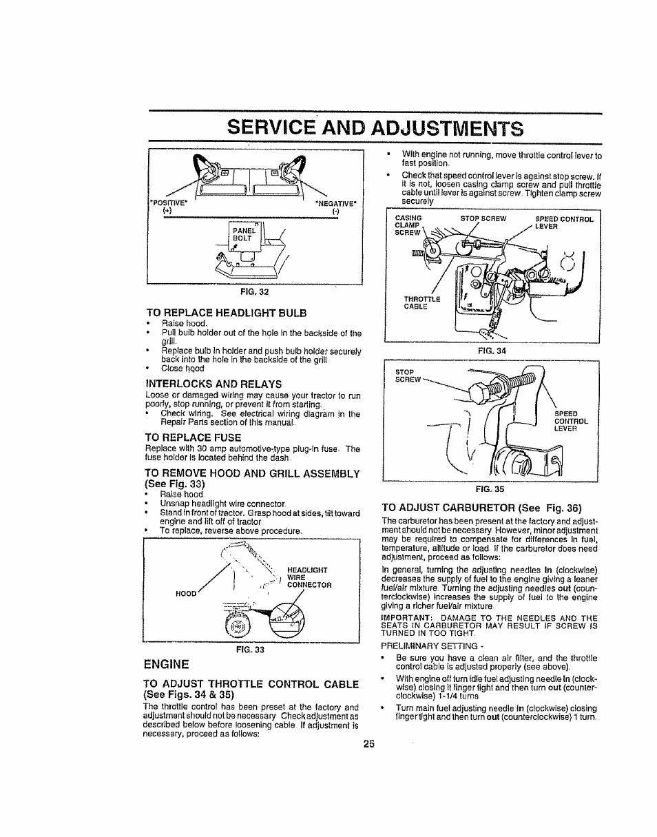 Engine, Service and adjustments, Fig. 33 | Craftsman 917.258692 User Manual | Page 25 / 64