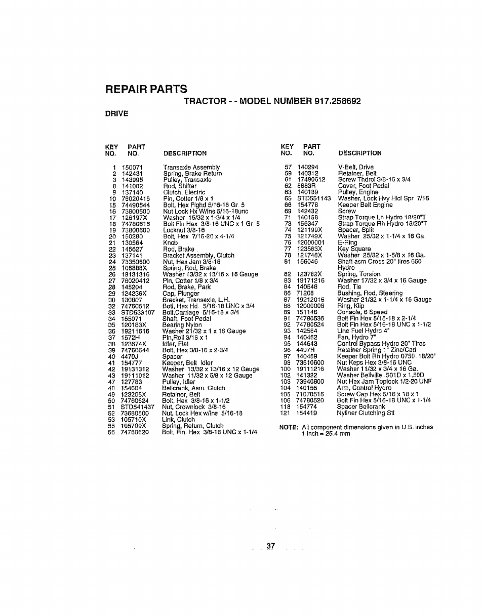 Repair parts, Drive | Craftsman 917.258692 User Manual | Page 37 / 64