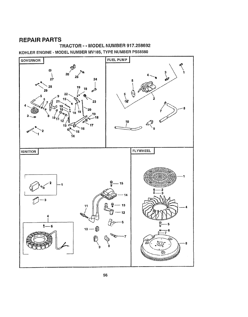 Repair parts | Craftsman 917.258692 User Manual | Page 56 / 64