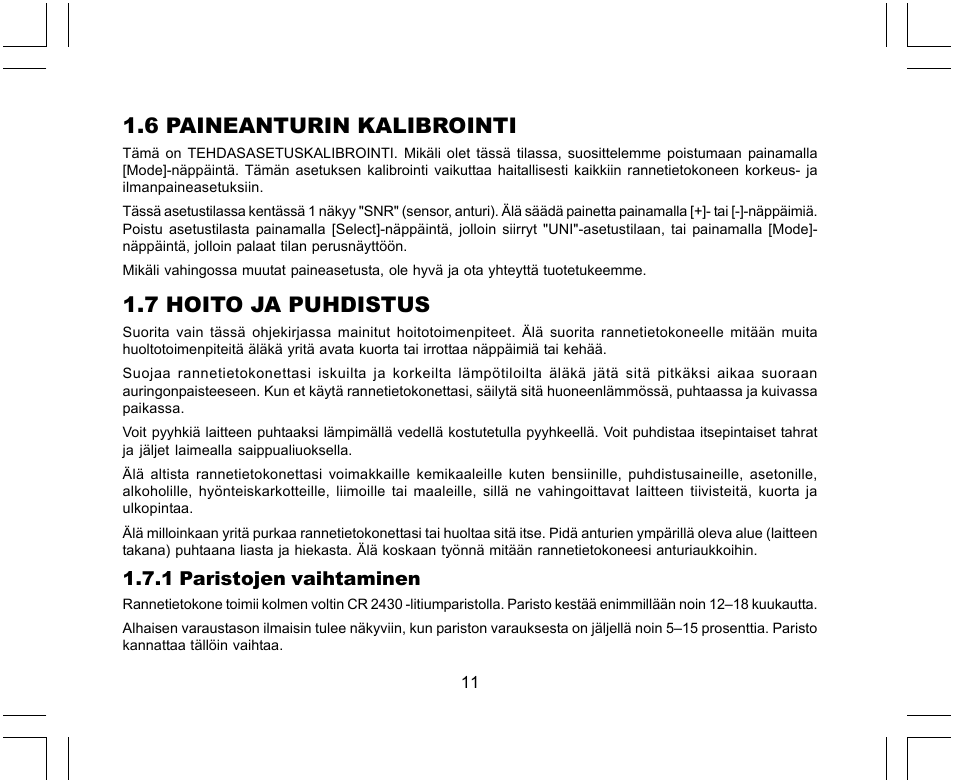 6 paineanturin kalibrointi, 7 hoito ja puhdistus | SUUNTO X-Lander User Manual | Page 295 / 380