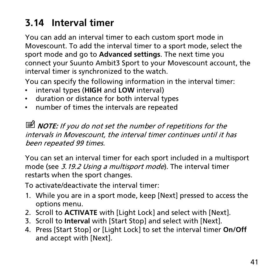 14 interval timer | SUUNTO AMBIT3 SPORT User Manual | Page 41 / 112