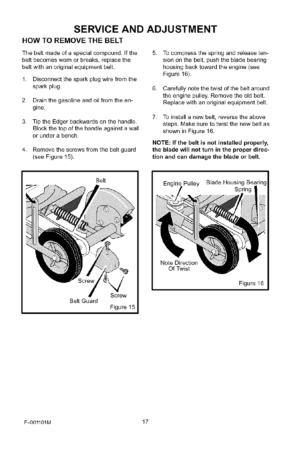Service and adjustment | Craftsman 536.772101 User Manual | Page 17 / 31